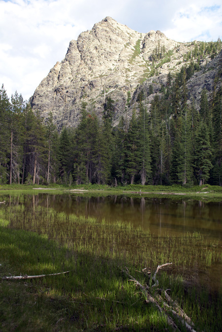 Unnamed lake and Boulder Peak in the Seven Lakes Basin.