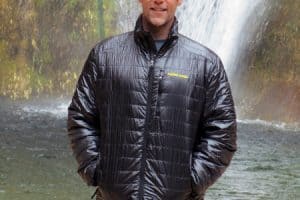 Me wearing the Brooks-Range Cirro Jacket at Lower Calf Creek Falls.