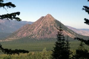 The hiking trail up Black Butte Near Mount Shasta climbs steeply, with good views of surrounding mountains.
