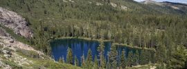 Upper Seven Lake in the Seven Lakes Basin of Northern California, viewed from the Pacific Crest Trail.